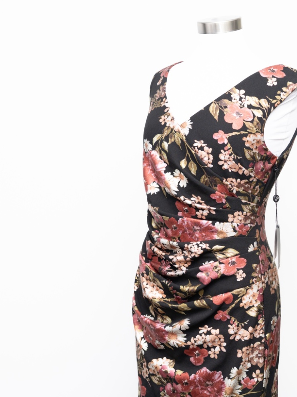 Floral V-Neck Black Maxi Dress with Rose Print - Picture 9 of 13